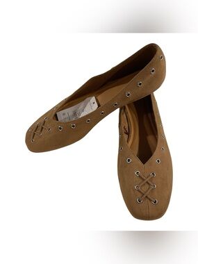 Time & Tru Corset Ballet Flats Faux Suede Sand Slip on Women 10 Cushioned Office